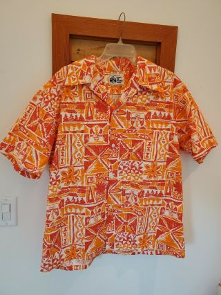 Rare Vintage Hawaii Air National Guard Hawaiian Shirt Orange Aloha L