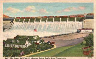 Grand Coulee Dam,  Washington,  Wa,  Green Hut Cafe,  Linen Vintage Postcard A1914