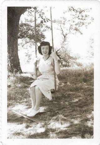 Pretty Girl On A Swing Young Woman Vintage Found Photo Old Snapshot 911 20 M