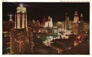 Chicago,  Il,  Aerial View Of Chicago By Night,  1946 Vintage Postcard A1695