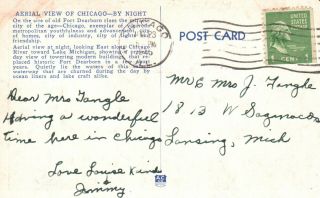 Chicago,  IL,  Aerial View of Chicago by Night,  1946 Vintage Postcard a1695 2