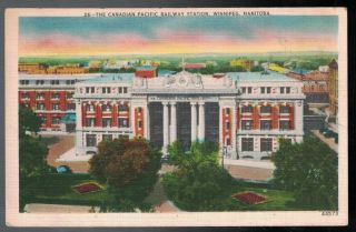 Vintage 1950 Canadian Pacific Railway Station Winnepeg Manitoba Canada Postcard