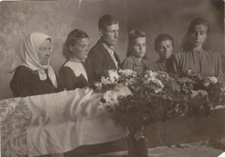 1950s Post Mortem Funeral Dead Man Corpse Coffin People Women Odd Russian Photo