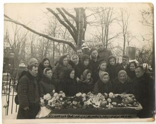 1940s Winter Funeral Dead Man Coffin Post Mortem Cemetery Soviet Vintage Photo