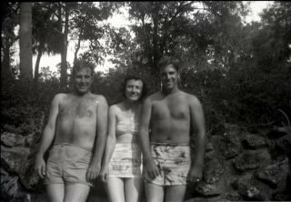 Vintage Photo Negative Shirtless Men Pose Uncomfortably With Girl | Gay Interest