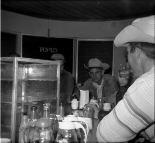 Vintage Photo Negative Handsome Man In Cowboy Hat Local Diner Counter Fl 1955