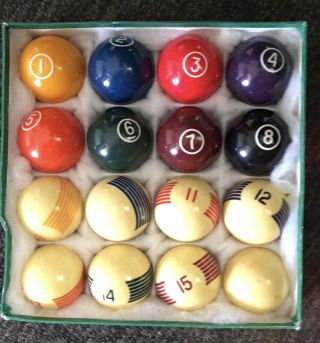 Complete Set Of 16 Rare Antique Vintage Billiard Pool Balls