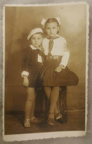 Bulgaria Romanian Teen School Boy And Girl In Uniform,  Pioneer Scout 1930 
