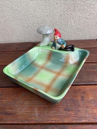 A Rare Wembley Ware Gnome & Toadstool Bowl Tray - Australian Pottery