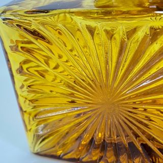Amber Pressed Glass Square Perfume Bottle w/ Stopper rare starburst design - 4 