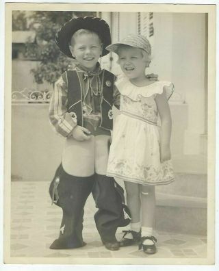 Vintage 8x10 Photo / Little Girl & Boy Dressed As A Cowboy / 1951