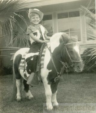 1952 Little Cowboy Boy Rides Shetland Pony Door To Door Photographer