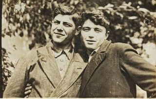 Vintage Photo Affectionate Couple Handsome Guys Men Hugging Gay Interest