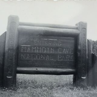 Vintage Black And White Photo Entering Mammoth Cave National Park Sign Kentucky