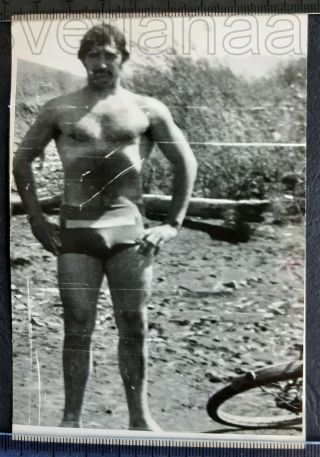 Beach Athlete Strongman Jock Handsome Shirtless Man Muscle Bulge Old Photo Gay