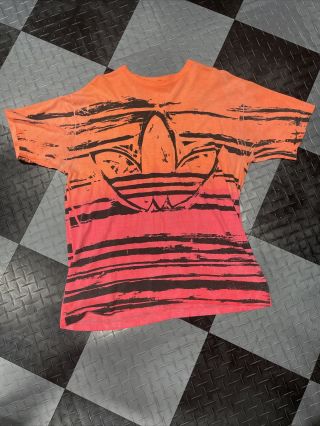 Adidas Vintage T - Shirt Large 42–44 Trefoil Logo Pink Gradient Orange Rare 80s