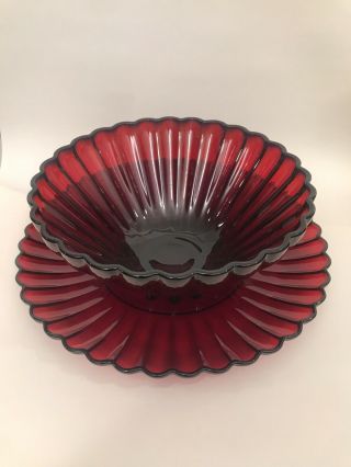 Vtg Rare Anchor Hocking Royal Ruby Red “rachael " Large Serving Bowl And Platter