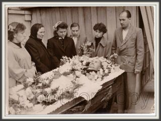 1950s Post Mortem Funeral Dead Man Coffin Cemetery Soviet Vintage Photo