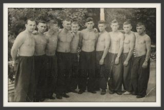 1952 Sports Athletes Handsome Shirtless Men Muscular Physique Ussr Old Photo Gay