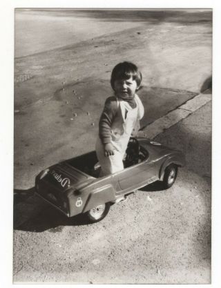 Vintage Snapshot Photo Little Boy Driving Pedal Car Children Toys Games 7160f