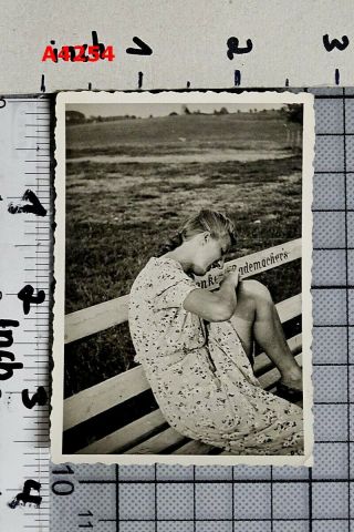 1940s Vintage Photo Girl Sitting On Bench