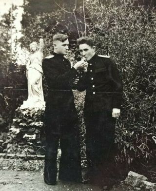 Vintage Photo Couple Handsome Guys Sailors Smoking Hug Gay Int