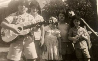 Vintage 1964 Photo Kids Dressed Up As The Beatles Playing Guitar Music