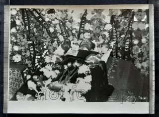 Funeral Dead Man Coffin Post Mortem Mourning Wreaths Soviet Old Photo