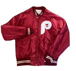 Rare Vintage Starter Satin Dugout Jacket 1980s Philadelphia Phillies Mlb Medium