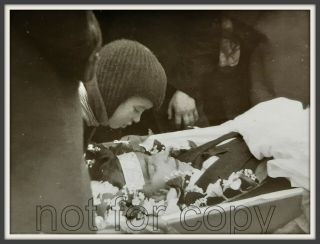 Farewell Kiss Child Boy Post Mortem Funeral Dead Man Coffin Cemetery Old Photo