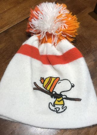 Rare Vtg Snoopy Peanuts Beanie Winter Ski Hat Skiing Pom Orange Knit Orlon 1958