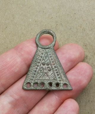 Ancient Viking Bronze Pendant Amulet With Ornament Great Save Very Rare