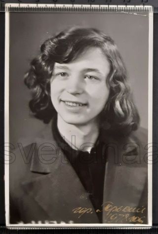 70s Schoolboy Long Hair Handsome Young Boy Teen Curly Guy Fashion Ussr Old Photo