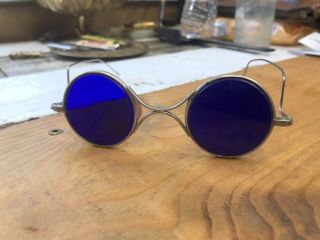 Steampunk Cobalt Blue Welding Glasses Marked Bl39 Vintage 1940s Eye Glasses Rare