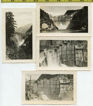 (4) Vintage 1947 Photos / Ross Dam Wa - Skagit River Arch Dam Construction Views
