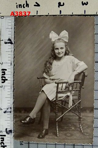 1920s Vintage Photo Pc Girl W Bow,  Pigtails