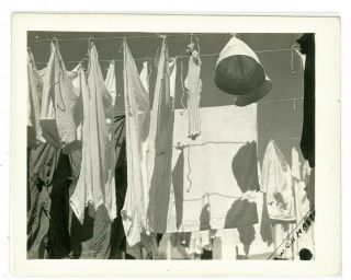 B5934 1940’s U.  S.  Navy Photo Of Wash Hanging To Dry On Lines 4x5 Photo