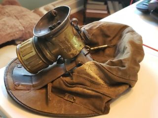 Vintage Coal Miners Cloth Hat With Universal Justrite Carbide Lamp Rare 1920 