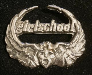 Rare Girlschool Metal Pin Badge Vintage 1980s Nwobhm