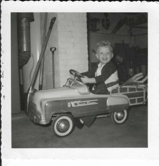 2540p Vintage Photo Happy Little Boy In His Ranch Wagon Pedal Car Smiling