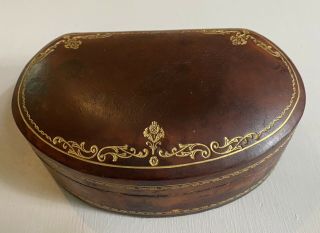 Rare Vintage Florence Leather School Trinket Box Gold Filigree 6.  5 " X 4 " Patina