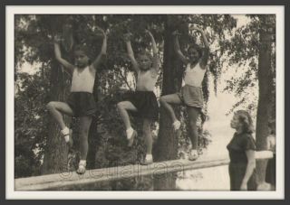 Sports Gymnastics Dance Three Lovely Girls Ballet Pose Soviet Vintage Photo