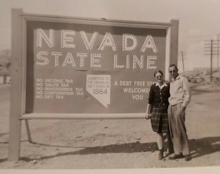 Nevada State Line Sign Found Old Vintage Photo Snapshot 1946 1940s