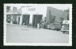 Vintage 1950s Photo Pure Gas Roadside Service Station Auto Repair Shop 419122