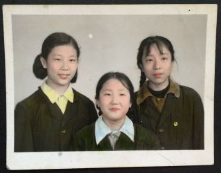 Hand Colored Chinese Student Girls Communist Youth League Badge