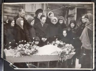 Funeral Dead Coffin Post Mortem Handsome Boy Kid Women Soviet Vintage Old Photo
