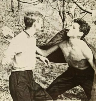 Vintage Photo Affectionate Handsome Couple Guys Men Shirtless Fun Gay Int