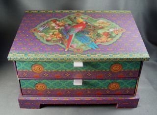 Rare Punch Studio Jewelry Box W/cards Birds Of Paradise Flamingo Parrots Peacock