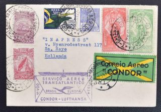 Brazil Via Germany To Holland 1934 Rare Lh First Flight Airmail Cover Nederland