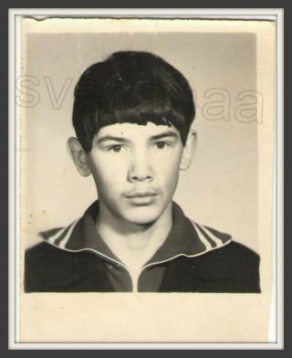 Handsome Young Boy Guy Sports Sweater Dark Hair Teenage Moustache Ussr Old Photo